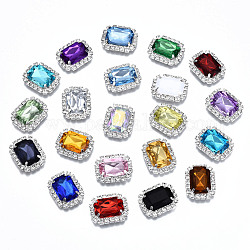 Acrylic Rhinestone Cabochons, with Crystal Rhinestones and Brass Rhinestones Findings, Rectangle, Faceted, Silver, Mixed Color, 23.5x19x6~7mm