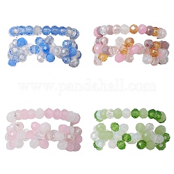 Set di anelli elasticizzati con fiori di perline intrecciati in vetro stile 2 pz 2 per donna, colore misto, diametro interno: 17.5~18mm, 1pc / style