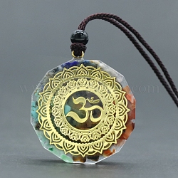 Chip di pietre preziose miste naturali e sintetiche chakra con collana pendente in resina, rotondo e piatto, 14.57 pollice (37 cm)
