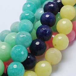 Natürliche Jade Stränge, gefärbt, facettiert, Runde, Mischfarbe, 12 mm, Bohrung: 1 mm, 32 Stk. / Strang, 14.6 Zoll