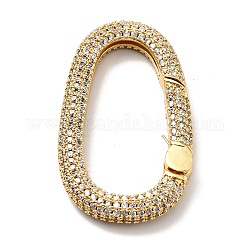 Brass Micro Pave Clear Cubic Zirconia Spring Gate Rings, Cadmium Free & Lead Free, Oval, Golden, 37x22.5x4mm, 6 Gauge