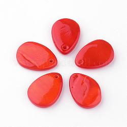 Süßwasser Muschel Anhänger, gefärbt, Träne, orange rot, 18~19x13~14x1~3 mm, Bohrung: 1.5 mm