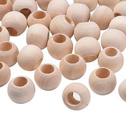 Perles en bois naturel non fini, perles de macramé, perles rondes en bois à gros trous pour la fabrication artisanale, blanc antique, 19~20x15~16mm, Trou: 9~10mm