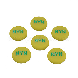 Cabochons en émail acrylique, plat rond avec le mot nyn, vert jaune, 21x5mm