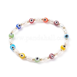 Bracelets extensibles de perles tressées en perles naturelles, oeil mauvais chalumeau perles bracelets, colorées, diamètre intérieur: 2-3/8 pouce (5.9 cm)