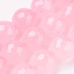 Natural Malaysia Jade Beads Strands, Dyed, Faceted, Round, Pink, 6mm, Hole: 1mm, about 66pcs/strand, 14.9 inch