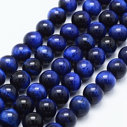 Natürlichen Tigerauge Perlen Stränge, gefärbt und erhitzt, Runde, marineblau, 6 mm, Bohrung: 1 mm, ca. 65 Stk. / Strang, 14.6 Zoll (37 cm)