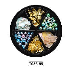 Kit accessori decorazione nail art, includere cabochon in lega, chip di conchiglia e perla imitazione plastica ABS bicolore, colore misto, 3~22x3~10x0.3~5mm, 6grid / scatola