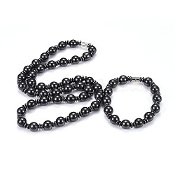 Синтетические комплекты ювелирных изделий магнитного гематита, браслеты и ожерелья, с магнитными застежками, 25.1 дюйм (64 см), 8-1/8 дюйм (20.5 см)