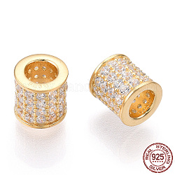 925 Sterling Silver Micro Pave Cubic Zirconia Beads, Column, Nickel Free, with S925 Stamp, Real 18K Gold Plated, 7x7mm, Hole: 3.7mm