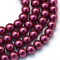 Backen gemalt pearlized Glasperlen runden Perle Stränge, Medium violett rot, 4~5 mm, Bohrung: 1 mm, ca. 210 Stk. / Strang, 31.4 Zoll