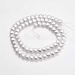Electroplate Non-magnetic Synthetic Hematite Beads Strands, Heart, Silver Plated, 6x6~6.5x2.5~3mm, Hole: 1mm, about 70~72pcs/strand, 15.5 inch~15.8 inch
