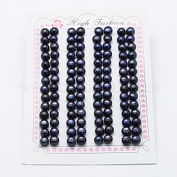 Natural Cultured Freshwater Pearl Beads, Grade 3A, Half Drilled, Rondelle, Dyed, Midnight Blue, 6~6.5x5mm, Hole: 0.8mm, about 112pcs/board