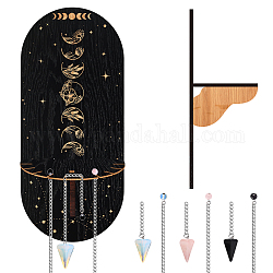 Kit de fabrication de divination pendule craspire diy, y compris pendule de radiesthésie cône mixte pierres précieuses, présentoir à cristaux en bois suspendu ovale noir, trucs de sorcière décorations pour la maison, motif de fleur, 240mm