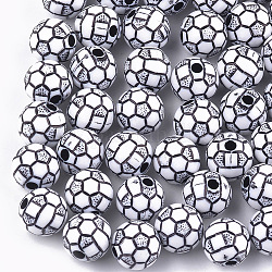Perles en acrylique de style artisanal, perles de sport, ballon de football / soccer, blanc, 10x9.5mm, Trou: 2mm
