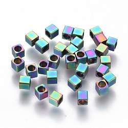 Revestimiento iónico (ip) 304 perlas de acero inoxidable, cubo, color del arco iris, 2.5x2.5x2.5mm, agujero: 1.6 mm