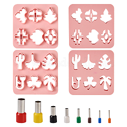 2Pcs ABS Plastic Clay Molds, with 8Pcs PP Plastic & Brass Clay Hole Punch Tool, Cicle Clay Cutter, Clay Cutters, Mixed Patterns, Mold:100x100x10mm, Inner Diameter: 29~35x19.5~30.5mm, Hole Punch: 16~30x3.5~13mm