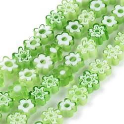Handgemachte Millefiori-Glasperlen Stränge, Blume, hellgrün, 4~7.2x2.6 mm, Bohrung: 1 mm, ca. 60~69 Stk. / Strang, 16 Zoll (40 cm)
