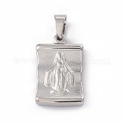 304 Stainless Steel Pendants, Rectangle with Queen and Cross, Stainless Steel Color, 24x15x4mm, Hole: 6x5mm