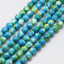 Chapelets de perle en jade d'un océan blanc synthétique, teinte, ronde, Dodger bleu, 8mm, Trou: 1mm, Environ 52 pcs/chapelet, 15.35 pouce