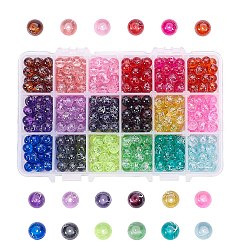 PandaHall Elite Drawbench Transparent Glass Beads, Spray Painted, Round, Mixed Color, 8mm, Hole: 1.3~1.6mm, 594pcs/box