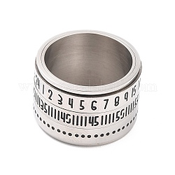 Anello girevole in acciaio al titanio, con motivo numerico, anelli a fascia larga per unisex, colore acciaio inossidabile, 14mm, diametro interno: 17.1mm
