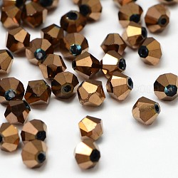 Vidrio de cristal facetado electroplate cuentas bicone, cobre recubierto, 4.5x4mm, agujero: 1 mm, aproximamente 720 unidades / bolsa