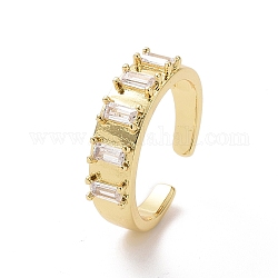 Clear Cubic Zirconia Rectangle Open Cuff Ring, Brass Jewelry for Women, Golden, Inner Diameter: 17mm