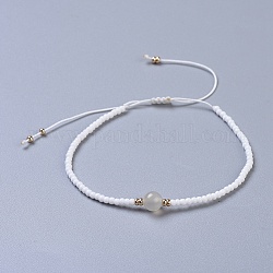 Bracelets de perles de tresse de fil de nylon, avec rocailles et pierre de lune blanche naturelle, 1-3/4 pouce ~ 3-1/8 pouces (4.5~8 cm)
