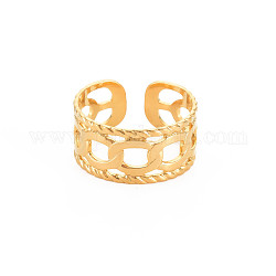 Chapado en iones (ip) 304 anillo de puño abierto con forma de cadena de bordillo de acero inoxidable para mujer, sin níquel, real 18k chapado en oro, nosotros tamaño 10 1/2 (20.1 mm)