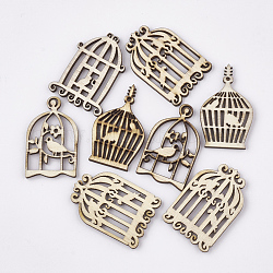 Unfinished Wooden Cabochons, Laser Cut Wood Shapes, Birdcage, PapayaWhip, 25~25.5x15.5~18.5x2mm