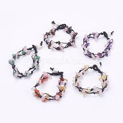 Bracelets multi-brins en pierres naturelles réglables, bracelets de fil de nylon, avec quartz rose naturel et perles de nacre, 7-1/2 pouce (190 mm)