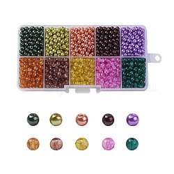 Kits de perles en verre craquelé & en verre peint à cuisson mixte, ronde, couleur mixte, 4~4.5x4mm, Trou: 1mm, environ 150pcs / compartiment, 1500 pcs / boîte