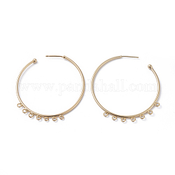 Brass Stud Earring Findings, Half Hoop Earrings, with Loop, Ring, Golden, 45x1.5mm, Hole: 1.5mm