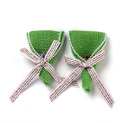 Handgemachte Leinen Ornamentzubehör, für DIY Basteln, handgebundene Blumenstraußform, lime green, 73~96x58~63x17~21 mm