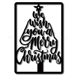 Decoraciones de pared de hierro, con tornillos, para la Navidad, rectángulo con palabra te deseamos una feliz navidad, electroforesis negro, 28x19 cm