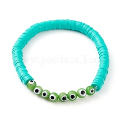 Polymer Ton Heishi Perlen Stretch Armbänder, mit bösen Augen Bunte Malerei Runde Perlen, Medium türkis, Innendurchmesser: 2-1/8 Zoll (5.3 cm)