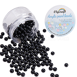 Perles d'imitation en plastique écologiques olycraft, haut lustre, Grade a, aucun perles de trou, ronde, noir, 8mm, 200 pcs / boîte