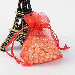 Sacchetti regalo in organza con coulisse, sacchetti per gioielli, sacchetti regalo per bomboniere natalizie, rosso, 9x7cm
