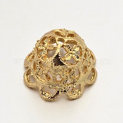Legierungsblumen-Perlenkappen, golden, 27x18 mm, Bohrung: 2.5 mm