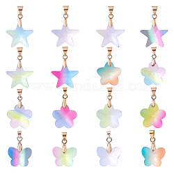 CHGCRAFT 18Pcs 3 Styles Rainbow K9 Glass Pendants, with Brass Findings, Faceted, Golden, Mixed Color, 6pcs/style