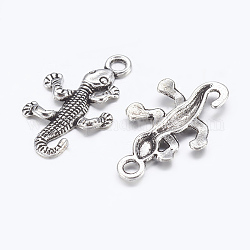 Tibetan Style Alloy Pendants, Gecko, Antique Silver, Lead Free & Cadmium Free, 25.5x15.5x2.5mm, Hole: 2.5mm