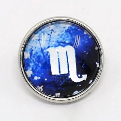 Platinum Plated Brass Glass Flat Round with Blue Constellation/Zodiac Sign Jewelry Snap Buttons, Cadmium Free & Nickel Free & Lead Free, Scorpio, 12x9mm, Knob: 4.5mm