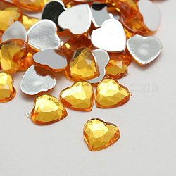 Cabuchones de diamante de imitación de acrílico de Taiwan imitación, la espalda plana y facetas, corazón, oro, 12x12x2.5mm, aproximamente 500 unidades / bolsa