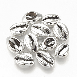 Perles de coquille de mer galvanisées, perles non percées / sans trou, cauris, couleur d'argent, 15~18x10~12x6~7mm