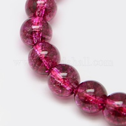 Natural Crackle Quartz Beads Strands, Round, Dyed & Heated, Medium Violet Red, 6mm, Hole: 1mm, about 32pcs/strand, 7 inch