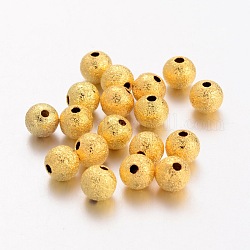 Perle di ottone testurizzate, nichel libero, tondo, colore oro, misura:circa6mm di diametro, Foro: 1 mm