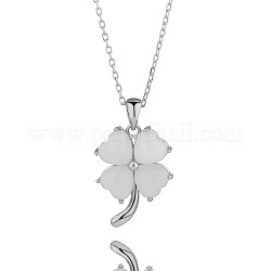 Collana del pendente del trifoglio della giada bianca naturale di hetian, gioielli in argento sterling rodiato 925 da donna, platino, 15.75 pollice (40 cm)