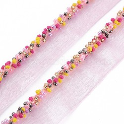 Ruban d'organza, avec des perles en verre de graine, Accessoires de vêtement, support violet rouge, 16~19mm