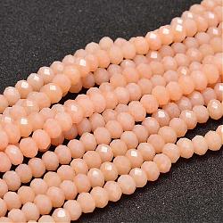 Fili di perle di vetro rondelle sfaccettate, salmone chiaro, 6x4mm, Foro: 1 mm, circa 99pcs/filo, 17.7 pollice
